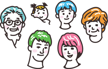 笑顔の三世代家族　顔アイコン