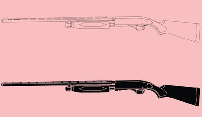 remington gun vector illustration with outline and silhouette.