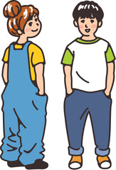 ラフな私服姿の子供がポケットに手を差し込んでいる　小学生