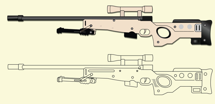 AWM GUN vector illustration with outline 