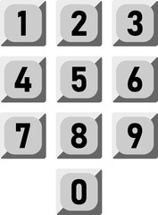 Old Vintage Phone Style Numberpad or Numpad or Numeric Keypad Symbol Icon Set with 3D Style Shadow and Shiny Effect. Vector Image.