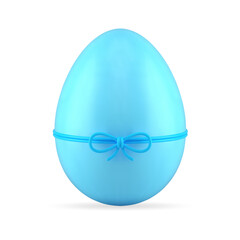 Easter chicken egg blue elegant present tied by thread bow 3d icon realistic vector illustration