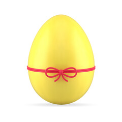 Yellow Easter egg tied by red thread bow elegant festive present decor element 3d icon vector