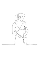 Single-line illustration of a woman. Line drawing art. One line woman