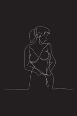 Single-line illustration of a woman. Line drawing art. One line woman in Black and white color