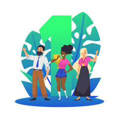 Business goal achievement and teamwork flat vector illustration isolated.