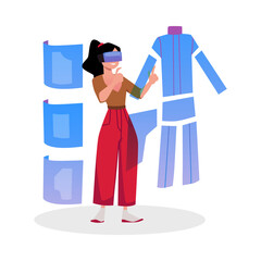 Woman having experience in 3d shopping in the metaverse, flat ve