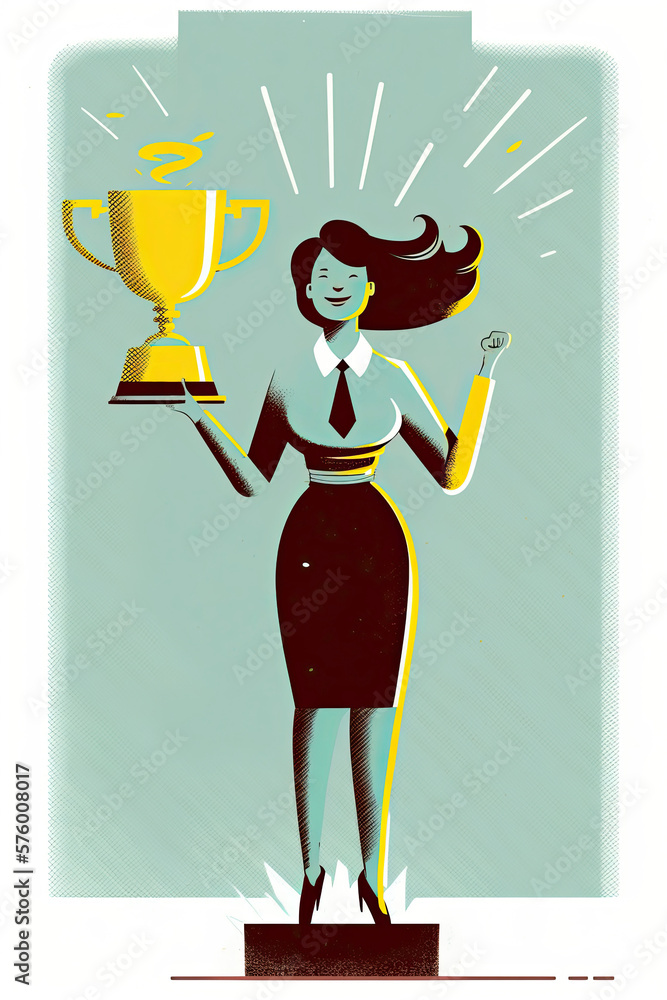 Poster ai generated illustration of businesswomen with trophy