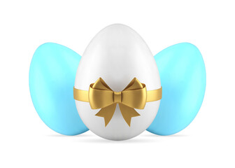 Easter chicken painted eggs with bow ribbon traditional holiday surprise decor 3d icon vector