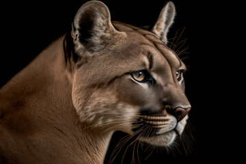 Puma, cougar isolated on black background. generative ai art