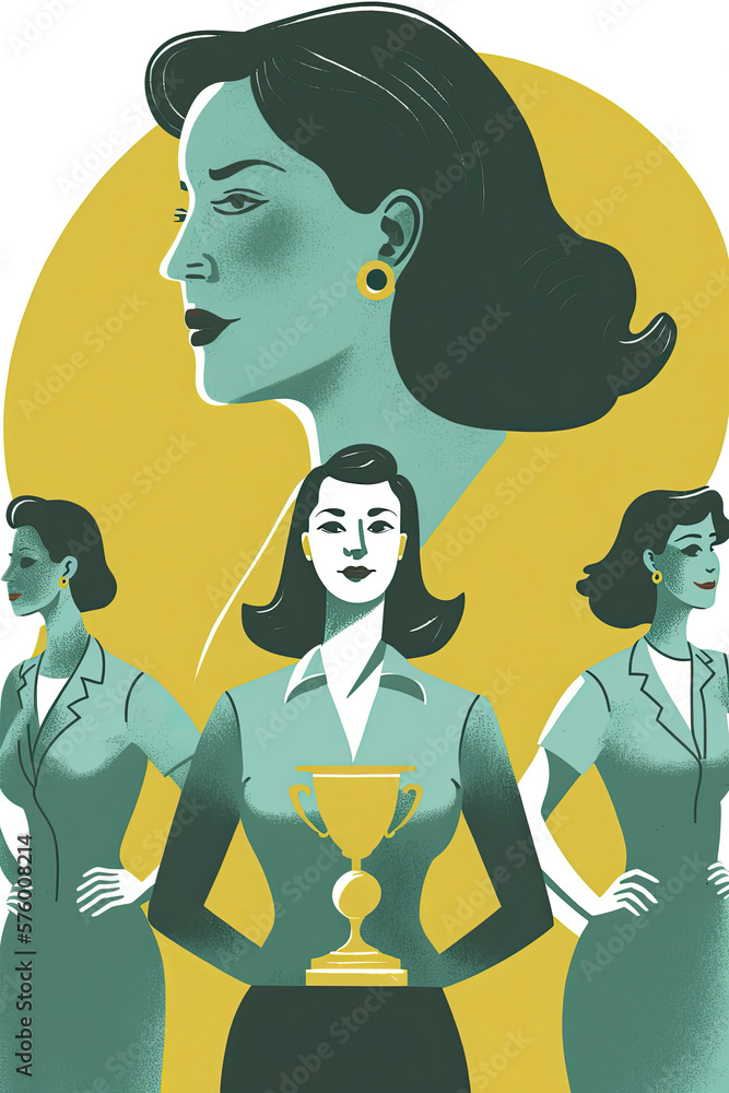 Poster ai generated illustration of businesswomen with trophy