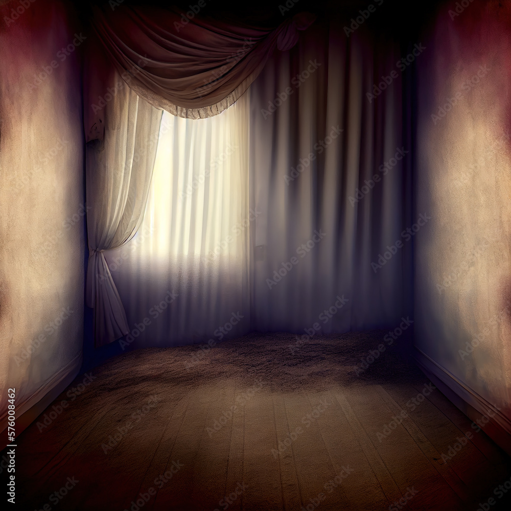 Wall mural generative ai: empty room with curtains background