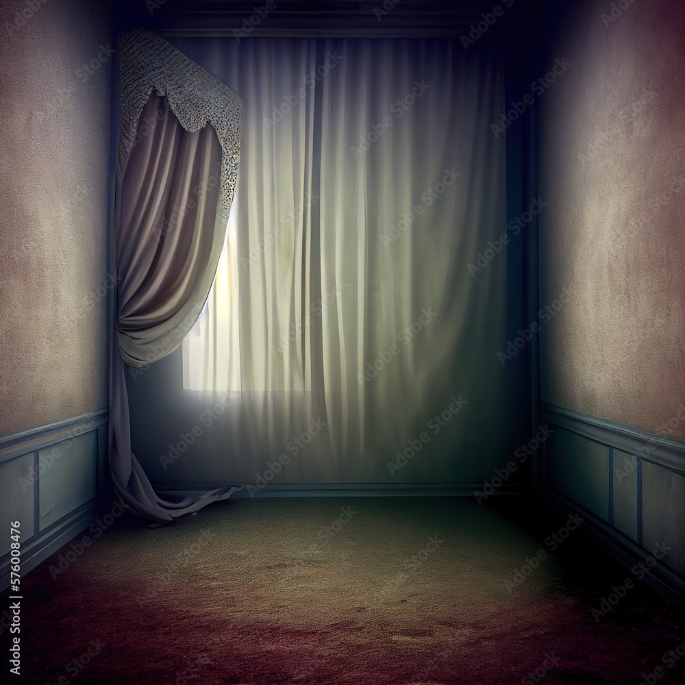 Wall mural generative ai: empty room with curtains background