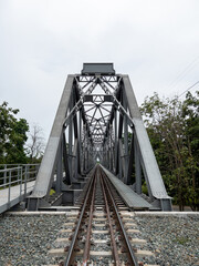 The perspective view of the steel railway bridge.