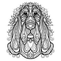 Coloring book page basset hound dog vector illustration