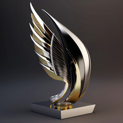 ai generated illustration of photo realistic trophy with abstrct wing design