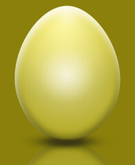 A yellow Easter egg is reflected from the surface. The concept of religion, Easter.