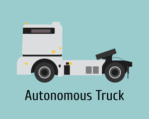 Isolated flat graphic vector for infographic of Autonomous Trucks, automatic smart electronic haulage for transport container box with no driver in port terminal, good for environment, global warming.
