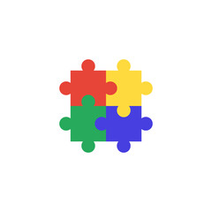 Colorful connected puzzle pieces flat style, vector illustration