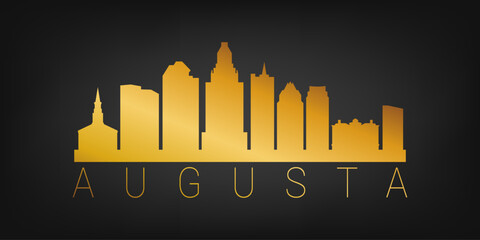 Augusta, GA, USA Gold Skyline City Silhouette Vector. Golden Design Luxury Style Icon Symbols. Travel and Tourism Famous Buildings.