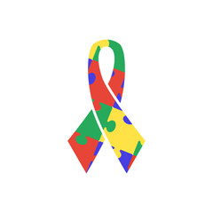 Autism spectrum disorder ribbon symbol flat vector illustration