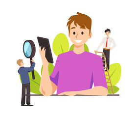 Customer behavior research and buyers habits statistic, flat vec