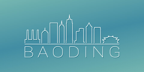 Baoding, Hebei, China Skyline Linear Design. Flat City Illustration Minimal Clip Art. Background Gradient Travel Vector Icon.