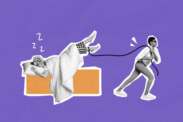 Black white gamma collage photo picture poster postcard of funny people early morning wake up time...