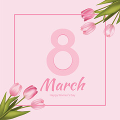 Happy Woman's Day 8 March. Template for advertising, online advertising, social networks and fashion advertising. Flower Poster, Flyer, Brochure Flat Vector