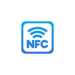 Square badge with NFC payment symbol or sign, vector illustratio