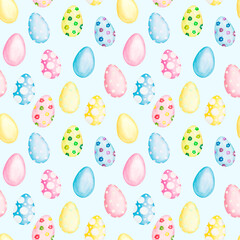 Watercolor seamless pattern Happy Easter holiday elements