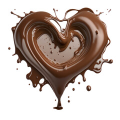 PNG. Chocolate heart splash. Liquid chocolate in the shape of a heart (Generative AI)