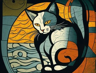 Cat in colorful cubism style