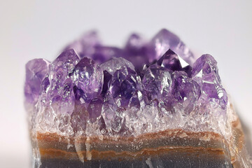 Amethyst is a lilac variety of quartz.  Here crystals exposed from a cut geode.