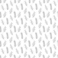 Seamless pattern with 3 branch abstract. Cartoon black and white vector illustration.