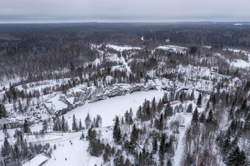 beautiful view of the ruskela mountain park. republic of karelia