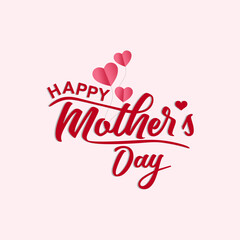 Happy mothers day 3d realistic background illustration with pink heart shaped vector and copy space Area