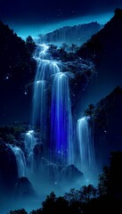 Fototapeta na wymiar waterfall in the middle of a forest at night. generative ai.