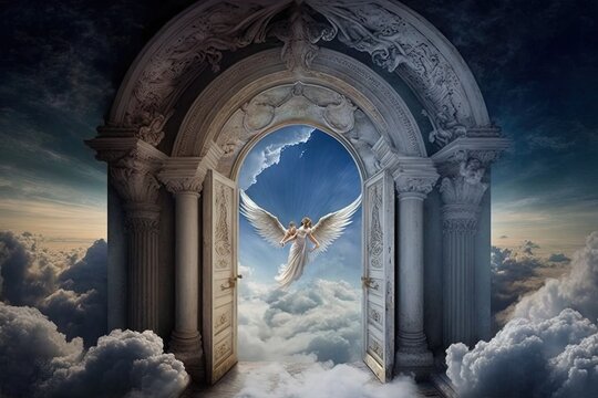 The gates of heaven. Concept: Christian religious belief of going to heaven when you pass way. Generative ai	
