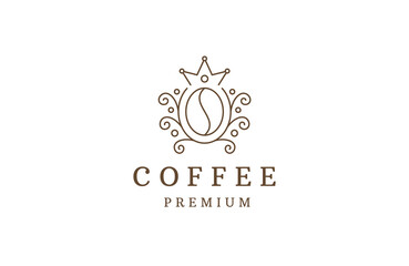 Fototapeta na wymiar Coffee bean of king with line art style logo design template flat vector