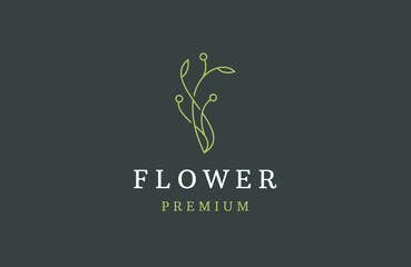 Nature flower line logo design template flat vector