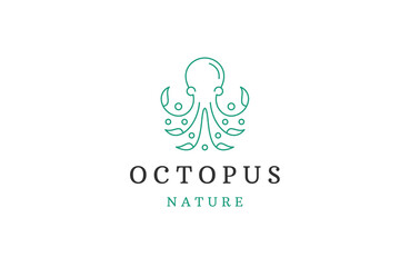 Nature octopus line logo icon design template flat vector
