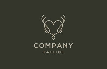 Love logo in the shape of a deer head with line art style elegant template flat vector