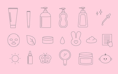 Set of Skincare and cosmetic products icon