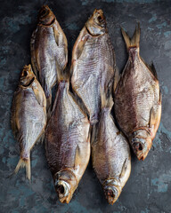 Salted dried roach fish. Fish appetizer for beer