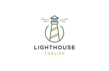 Lighthouse line logo icon design template flat vector
