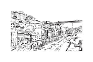 Obraz premium Building view with landmark of Porto is a coastal city in northwest Portugal. Hand drawn sketch illustration in vector.