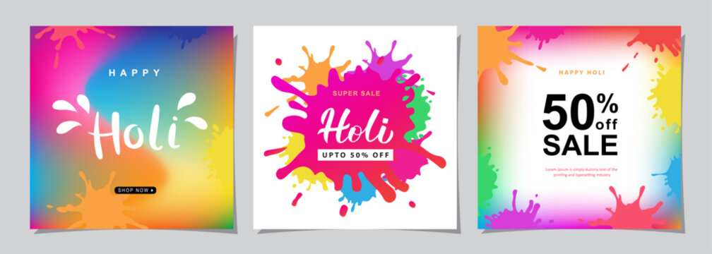 Happy Holi celebration set banner. background design for Indian Festival of Colors, social media, website banners, poster for sale and promotion template. vector illustration.