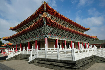 Kaohsiung, Taiwan - February 9, 2023: The Kaohsiung Confucius Temple is located near Lotus Pond in Kaohsiung, Taiwan.