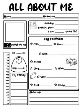 All about me template printable sheets for kids for people cute resume writing cv